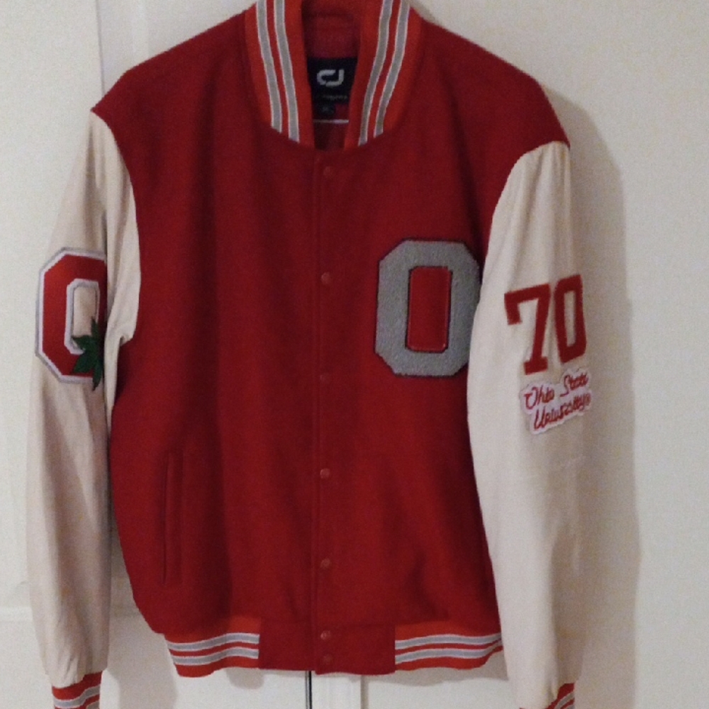 Classic Red and White Varsity Bomber Jacket